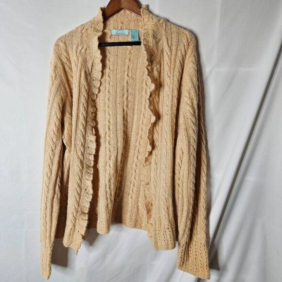 Orvis River Road 100% Cashmere Peach‎ Cable Knit Cardigan sz Large - Picture 1 of 8